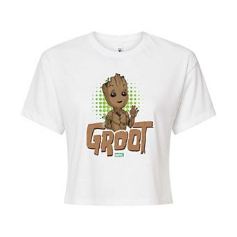 Juniors' Marvel Baby Groot Cropped Tee