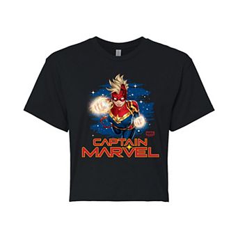 Juniors' Marvel Captain Marvel Logo Cropped Tee