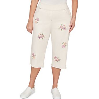 Plus Size Alfred Dunner Floral Cross Stitch Super Stretch Denim Capris