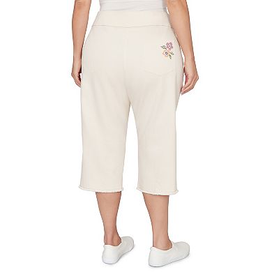 Plus Size Alfred Dunner Floral Cross Stitch Super Stretch Denim Capris
