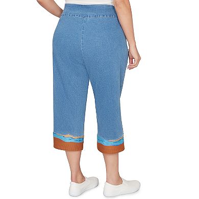 Plus Size Alfred Dunner Beach Embroidered Cuff Super Stretch Denim Capris