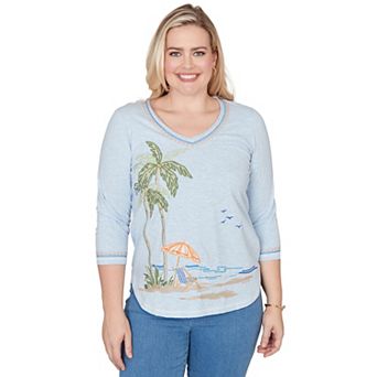 Plus Size Alfred Dunner Scenic Palm Tree Embroidered Top