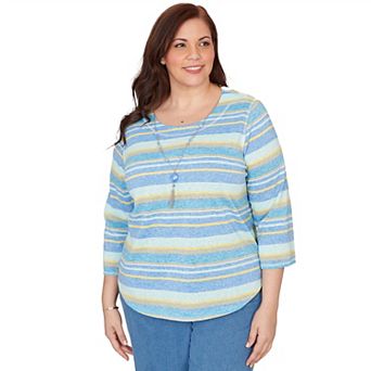 Plus Size Alfred Dunner Coastal Striped Top with Necklace