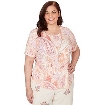 Plus Size Alfred Dunner Paisley Short Sleeve Tee with Necklace