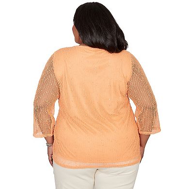 Plus Size Alfred Dunner Bright Popcorn Mesh Top with Necklace