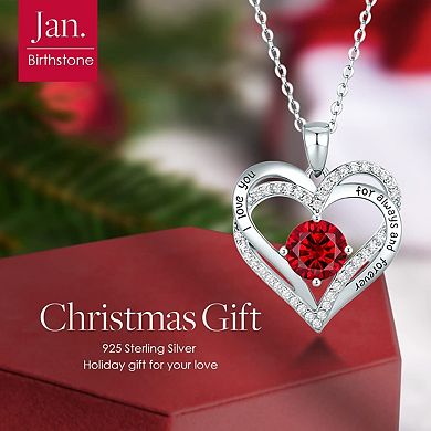 Forever Love Heart Birthstone Necklace Sterling silver Gift for Her
