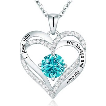 Forever Love Heart Birthstone Necklace Sterling silver Gift for Her
