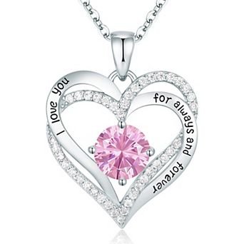 Forever Love Heart Birthstone Necklace Sterling silver Gift for Her