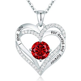 Forever Love Heart Birthstone Necklace Sterling silver Gift for Her
