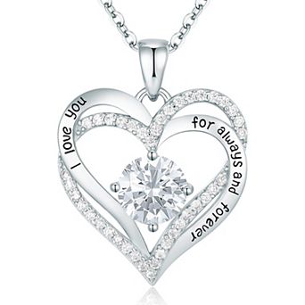 Forever Love Heart Birthstone Necklace Sterling silver Gift for Her