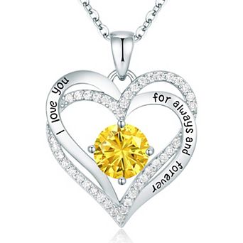 Forever Love Heart Birthstone Necklace Sterling silver Gift for Her