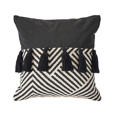 HomeRoots Set of Two Black and White Chevron Cotton Throw Pillow With Tassels