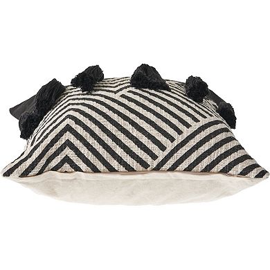 HomeRoots Set of Two Black and White Chevron Cotton Throw Pillow With Tassels