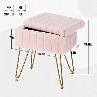 Faux Fur Storage Ottoman Vanity Stool Metal Legs Padded Seat
