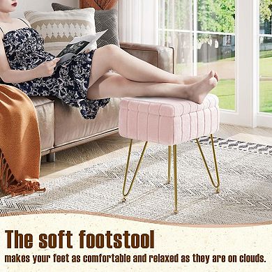 Faux Fur Storage Ottoman Vanity Stool Metal Legs Padded Seat