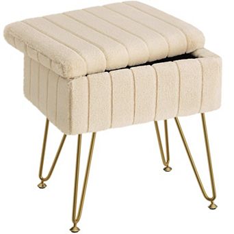 Faux Fur Storage Ottoman Vanity Stool Metal Legs Padded Seat