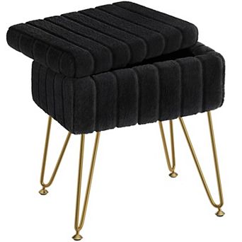 Faux Fur Storage Ottoman Vanity Stool Metal Legs Padded Seat