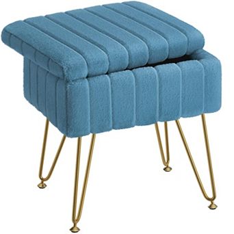 Faux Fur Storage Ottoman Vanity Stool Metal Legs Padded Seat