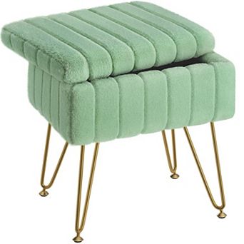 Faux Fur Storage Ottoman Vanity Stool Metal Legs Padded Seat
