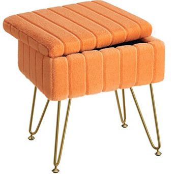 Faux Fur Storage Ottoman Vanity Stool Metal Legs Padded Seat