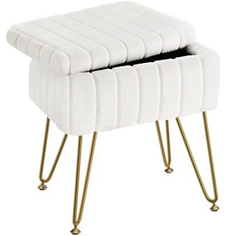 Faux Fur Storage Ottoman Vanity Stool Metal Legs Padded Seat