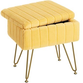 Faux Fur Storage Ottoman Vanity Stool Metal Legs Padded Seat