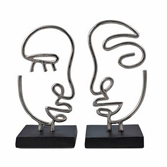HomeRoots Set of Two Black and Silver Aluminum Tabletop Sculpture