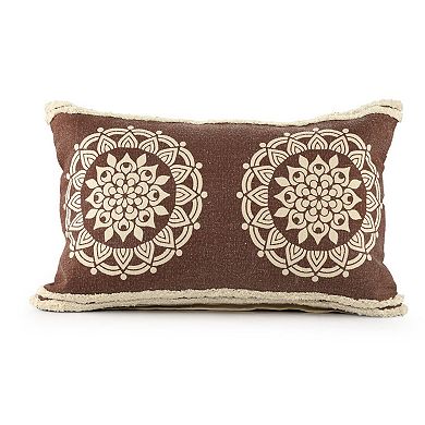 HomeRoots 16" X 24" Brown and Ivory Medallion Cotton Lumbar Throw Pillow With Texture