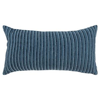 HomeRoots 14" X 26" Blue Striped Cotton Blend Lumbar Throw Pillow