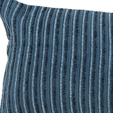 HomeRoots 14" X 26" Blue Striped Cotton Blend Lumbar Throw Pillow