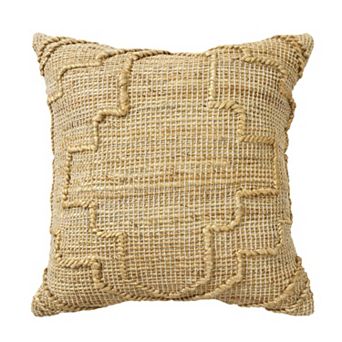 HomeRoots 22" Natural Trellis Jute Throw Pillow With Embroidery