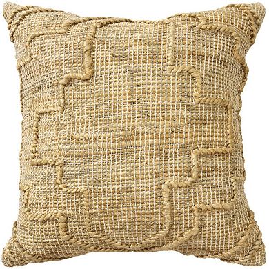 HomeRoots 22" Natural Trellis Jute Throw Pillow With Embroidery