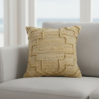 HomeRoots 22" Natural Trellis Jute Throw Pillow With Embroidery