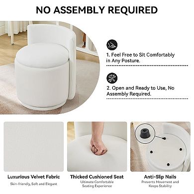 360° Swivel Vanity Chair Storage Makeup Stool Bedroom Living Room