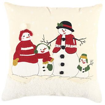 HomeRoots 20" Red and Ivory Christmas Cotton Pillow With Applique, Embroidery, Pom Poms Edges