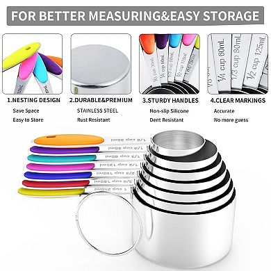 Stainless Steel Measuring Cups Spoons Set Kitchen Cooking Baking Tools