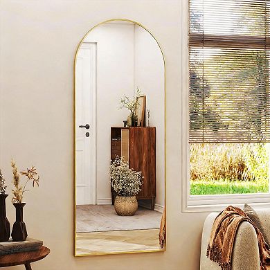 Arched Full Length Mirror Aluminum Frame Freestanding or Wall Mount 56"L x 21"W