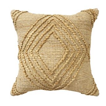 HomeRoots 22" X 22" Brown Jute Diamond Throw Pillow