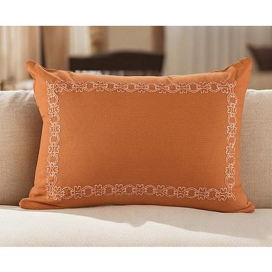 HomeRoots 14" X 20" Orange Geometric Cotton Lumbar Throw Pillow