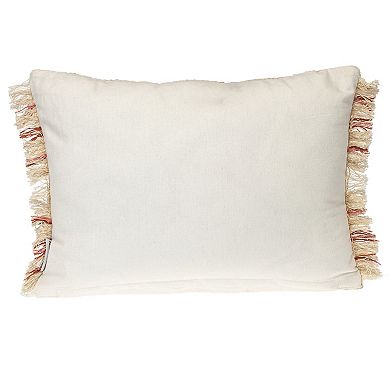 HomeRoots 14" X 20" Beige and Pink Striped Cotton Throw Pillow With Fringe