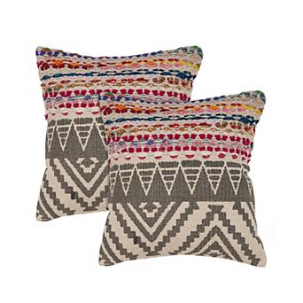 HomeRoots Set of Two Gray Chevron Cotton Throw Pillow
