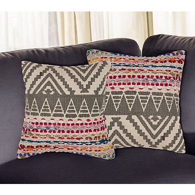 HomeRoots Set of Two Gray Chevron Cotton Throw Pillow