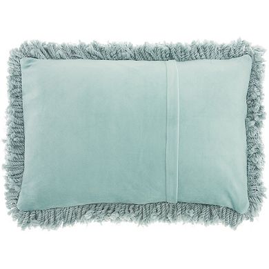 HomeRoots 14" X 20" Celadon Shag Lumbar Throw Pillow