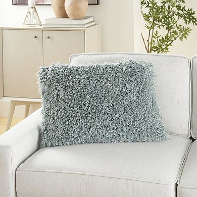 HomeRoots 14" X 20" Celadon Shag Lumbar Throw Pillow
