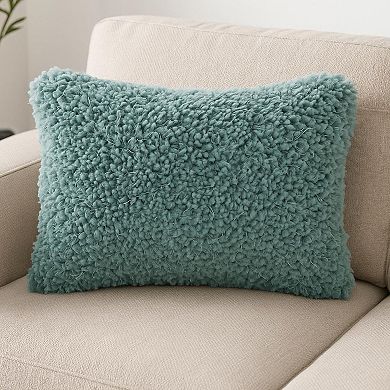 HomeRoots 14" X 20" Celadon Shag Lumbar Throw Pillow