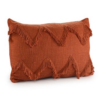 HomeRoots 14" X 20" Cinnamon Chevron Cotton Lumbar Throw Pillow With Texture