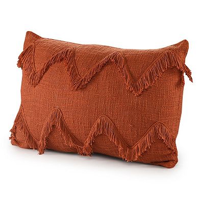 HomeRoots 14" X 20" Cinnamon Chevron Cotton Lumbar Throw Pillow With Texture