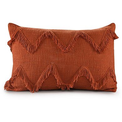 HomeRoots 14" X 20" Cinnamon Chevron Cotton Lumbar Throw Pillow With Texture