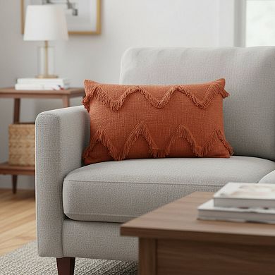 HomeRoots 14" X 20" Cinnamon Chevron Cotton Lumbar Throw Pillow With Texture