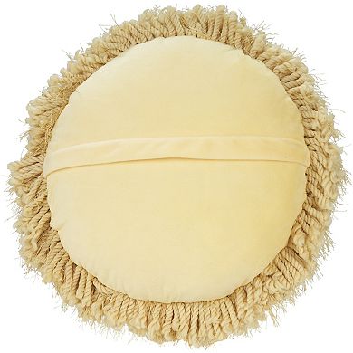 HomeRoots 14" X 14" Yellow Round Shag Throw Pillow